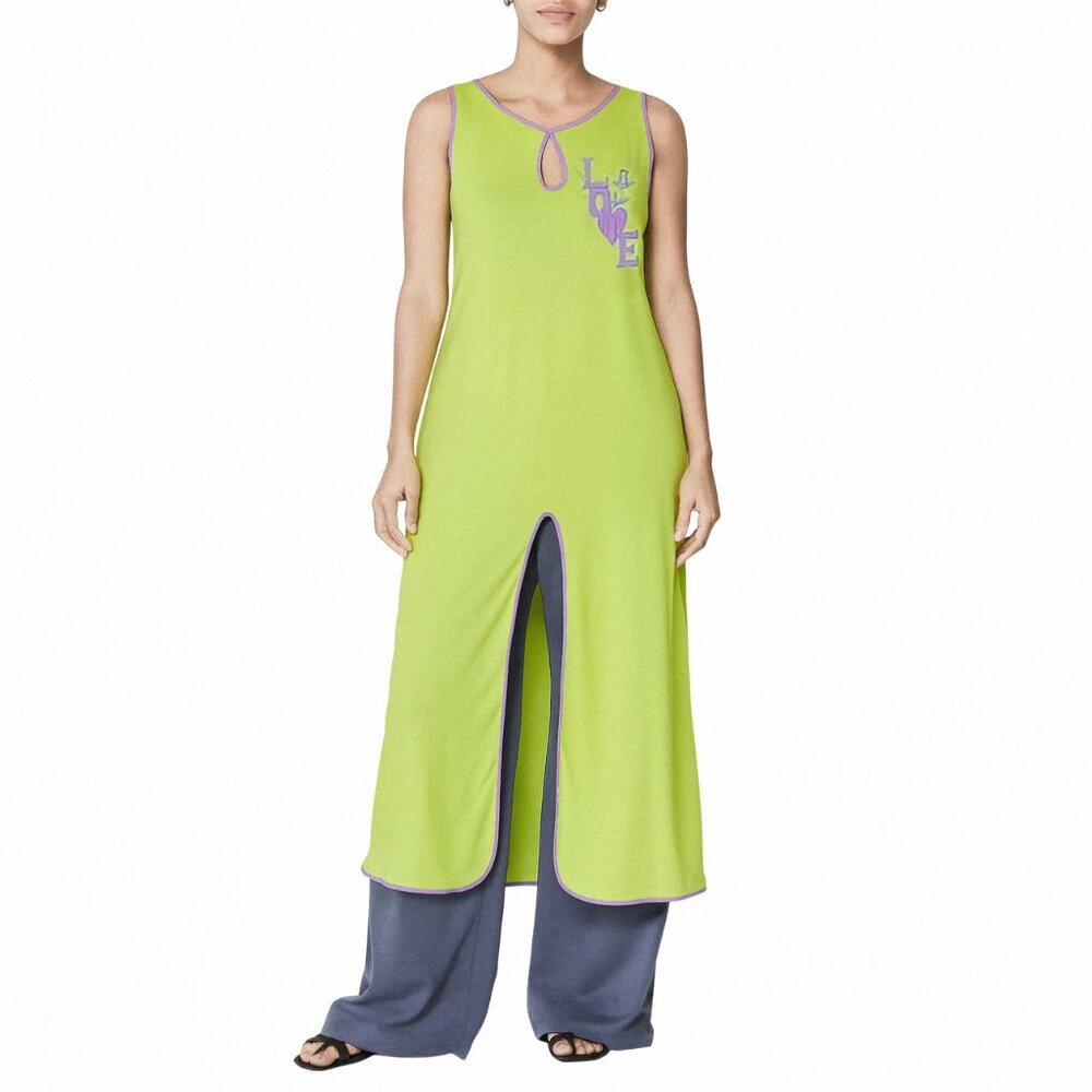 Vtg Anna Sui semi sheer love embroidered tank maxi dress